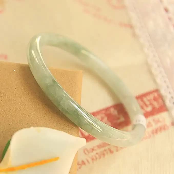 Brazalete de Jade Natural de Grado A, Verde Claro, con Barra Redonda Fina, para Buena Suerte, con joyero, 54-64 mm, un Solo Color, 64 mm(Un color-64 mm