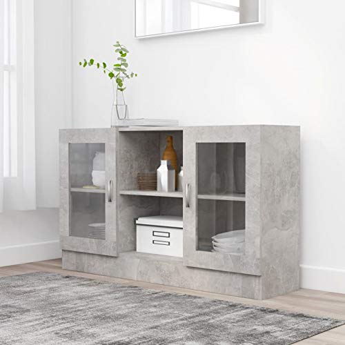 Gecheer Armario con vitrina, aparador, mueble, armario, vitrina de salón, aparador de cocina, mueble buffet, buffet de cocina, librería, vitrina expositiva, gris cemento, 120 x 30,5 x 70 cm, madera
