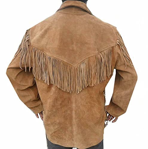 Men's Western Cowboy Suede Leather Shirt Native American with Fringes2