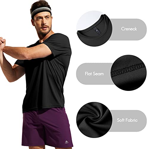 Haimont Men's Quick Dry Workout Shirts Polyester Short Sleeve T-Shirts, Moisture Wicking Running Athletic Shirts Top Tee Black, L #TOP1