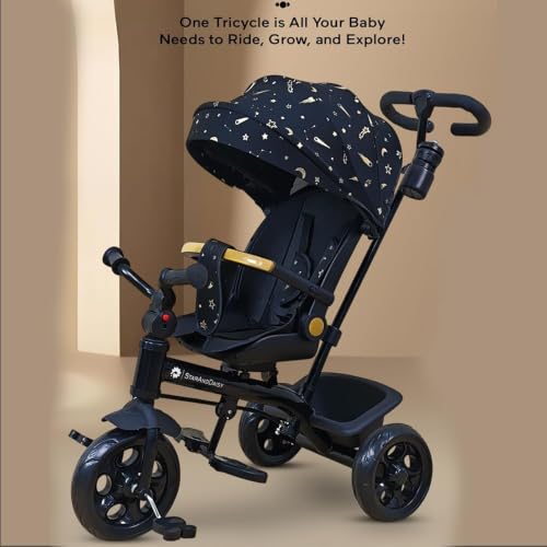 Image of StarAndDaisy Kids Cycle for 2-5 Years Boy & Girl /Tricycle with EVA Wheels, Bell & Basket /Baby Cycle 30 Kg Capacity, 3-Point Safety Belt with Parent Handle and Canopy -Black