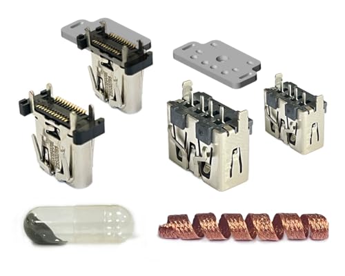 ElecGear USB Ports + Desoldering Heating Plate Replacement for PS5 Front USB A and C Port (2PCs+2PCs), Repair Part and Special Desolder Wire Soldering Tools incl.