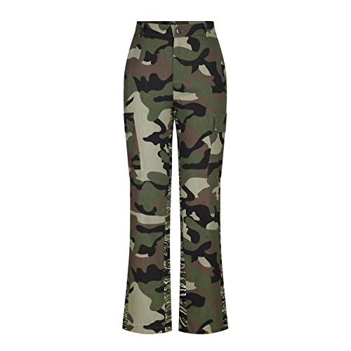 Women's Classic Camouflage Cargo Pants High Waist Straight Leg Combat Army Trousers Multicolor Pocket Camo Cargo Pant3