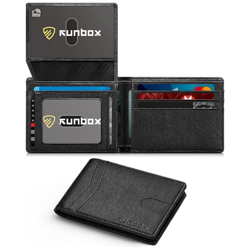 RUNBOX Wallet for Men and Women Slim Rfid Leather 2 ID Window With Gift Box