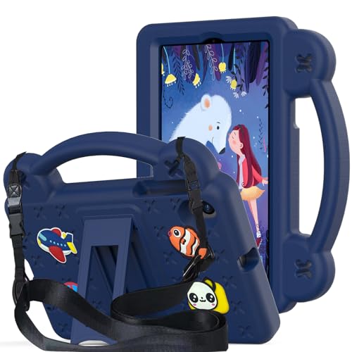 QYiiD Kids Case for Onn 8 inch Tablet 2024 (Model:100135923) / TCL Tab 8 LE 8.0 Inch (9137W/9132X) Shockproof Full Body Protective Light Weight EVA Folding Handle Stand Shoulder Strap DrakBlue
