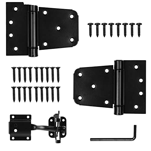 Gate Latch Kit-Usumairu Fence Gate Hardware Set,2 Pcs 3.5'' Self Closing Gate Hinges +1 Pcs Self Locking Gate Latch,Spring Gate Hinges For Wooden Fences Heavy Duty With Screws&Adjuster Tool (Black) #TOP24