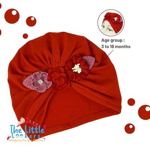 Image of THE LITTLE LOOKERS Turban Cap | Turban Knot Bow Cap | Turban Cap for New Born Kids | Cap for Baby Girl |Cap for Baby Boy | Baby Flower Turban Cap