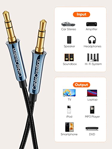 Image of CableCreation Aux Cord 6Feet /1.8M,3.5Mm Audio Cable Male To Male Hi-Fi 1 /8 Inch Braided Auxiliary Stereo Jack Compatible With Headphone,Car,Phone,Speaker With Aux Port,Bule,Blue