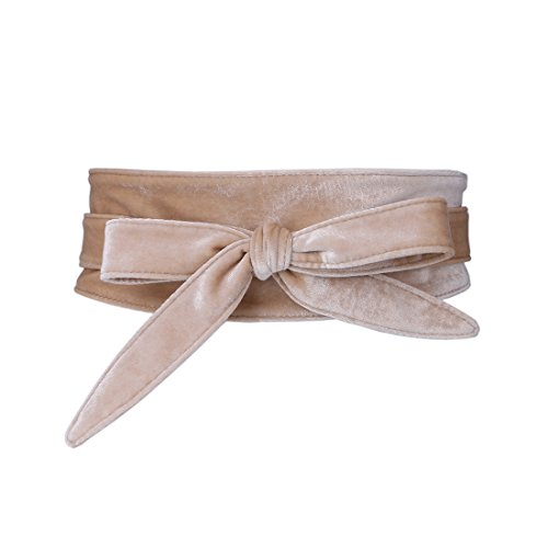 Shengweiao Women's Soft Velvet Wrap Around Self Tie Waist Belt (Apricot) - Main Image
