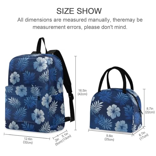 Backpack Lunch Box Set Large Capacity Travel Backpacks and Insulated Lunch Bag for Commute Hiking Picnic Tropical Leaves Print2