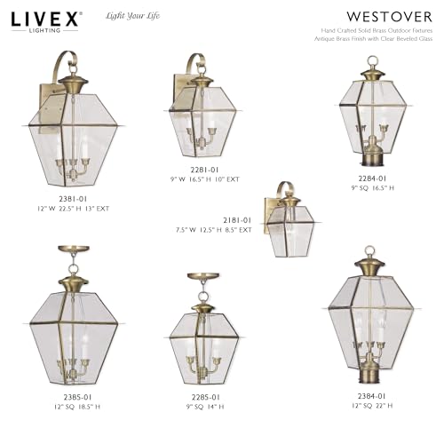 Image of Livex Lighting 2384-01 Westover 3-Light Outdoor Post Lantern, Antique Brass