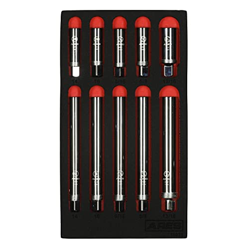 Ares 11025-10-Piece Extra Deep And Standard Length Spark Plug Socket Set – 3/8-Inch Drive Spark Plug Sockets - 2.5-Inch And 6-Inch Length 6-Point And 12-Point Sockets – Includes Foam Storage Tray #TOP6