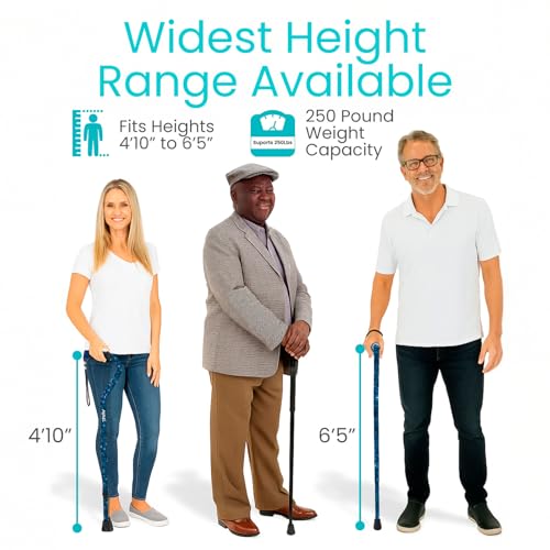 Vive Walking Cane - for Men & Women - Portable, Adjustable Offset Balance Stick - Lightweight & Sturdy Mobility Walker Aid for Arthritis, Elderly, Seniors & Handicap (Blue Floral)
