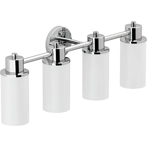 Image of Moen DN0764CH Iso 4-Light Dual-Mount Bath Bathroom Vanity Fixture with Frosted Glass, Chrome