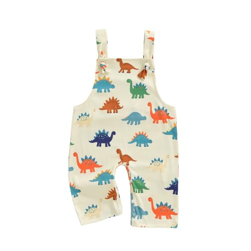 JCOPLY Infant Baby Boy Dungarees Newborn Overalls Dinosaur Print Sleeveless Square Neck Romper Jumpsuit Suspender Trousers Fall Winter Clothes 0-24M (Multi-color, 6-12 Months)