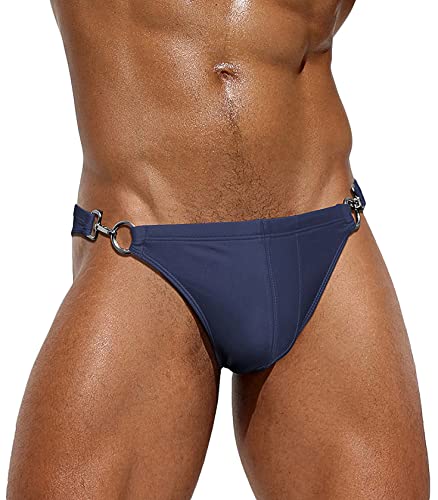 Men's Fashion Low-Rise Swimming Briefs Pure Color Bikini Swimwear Sports Athletic Swimsuit for Training Surfing Beach Navy Blue XL
