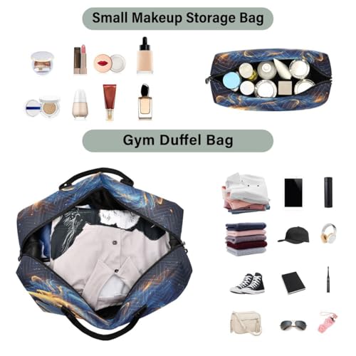 Blue Lion Starry Black Travel Duffle Bag Gym Bag Weekender Bags with Toiletry Bag Travel Trip Tote Bag4