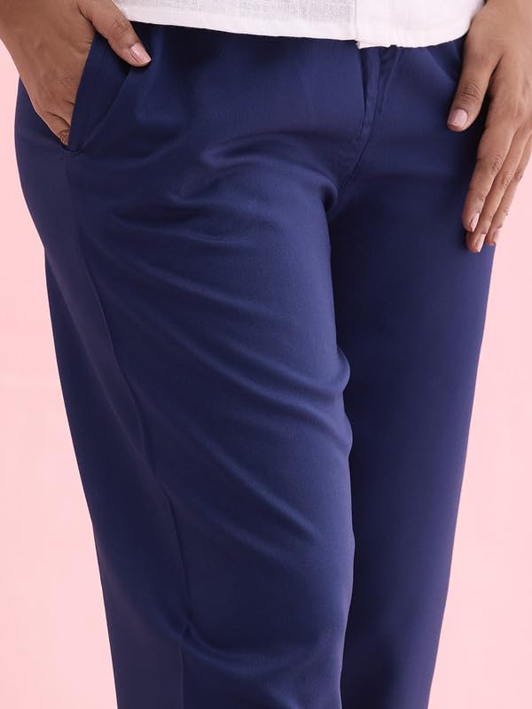 Image of GO COLORS Women Solid Mid Rise Relaxed Fit Viscose Casual Pants