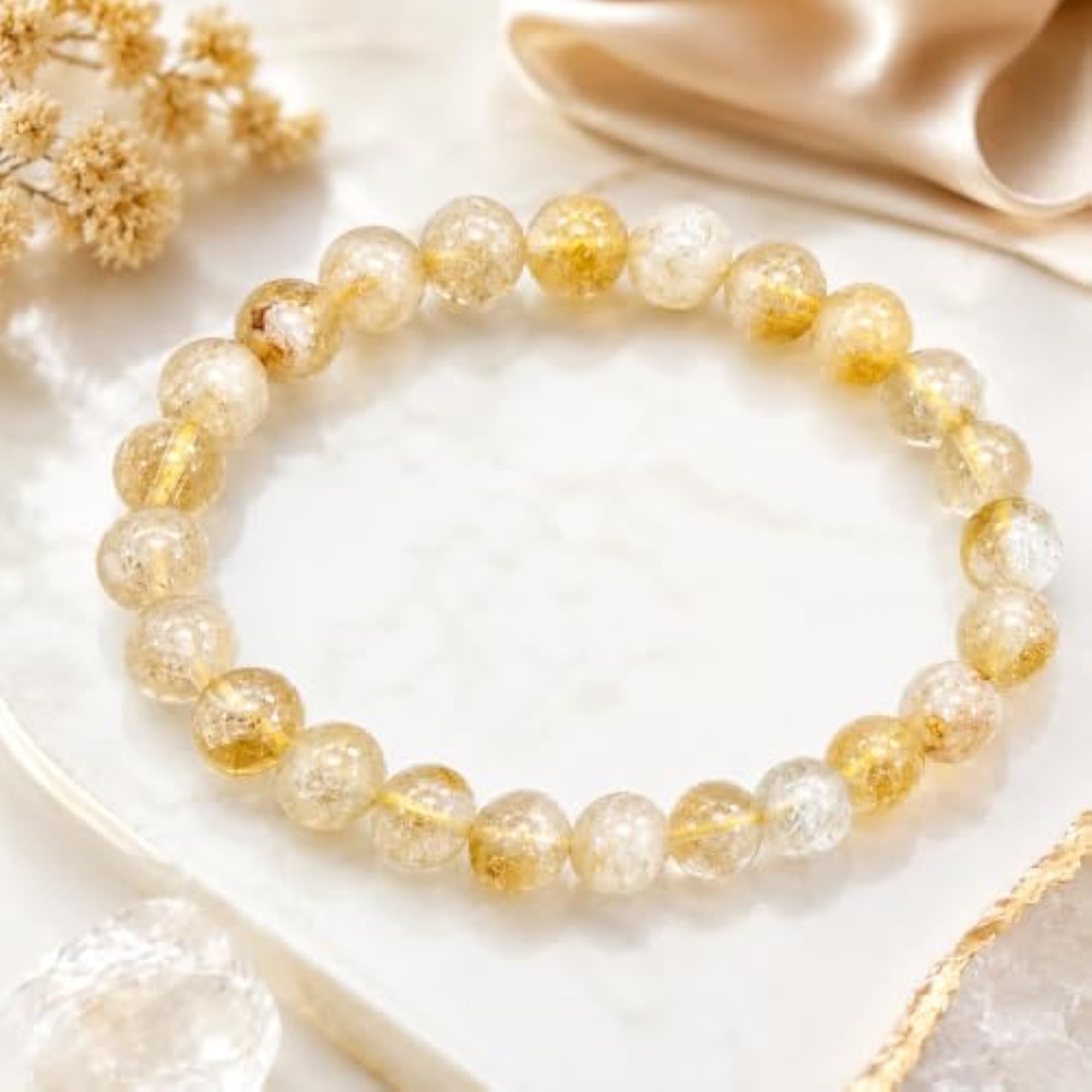 Natural Citrine 8mm Bracelet, Premium Yellow Gemstone