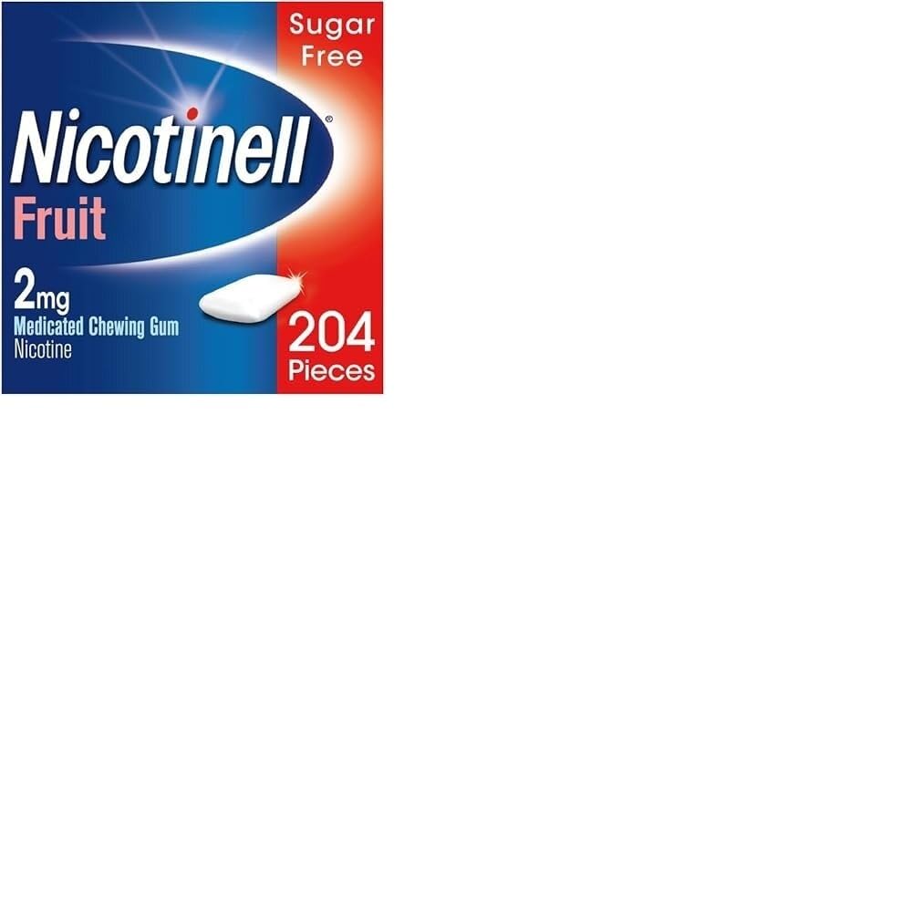 Nicotinell Fruit Gum 2mg (204 Pieces), Stop Smoking Aid, Sugar Free Nicotine Gum, Mild Fruit Flavour, 2mg Regular Strength for Light Smokers, Quit Smoking Aid