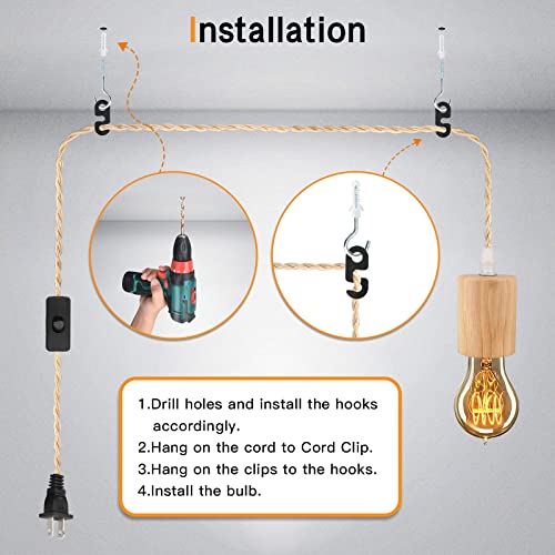 Zevnico 18Ft Wood Pendant Light Cord Kit, Swag Hanging Lamp Kit With Plug In & Switch, Hanging Lights Diy Farmhouse Industrial E26 Socket Pendant Light Fixtures Vintage 18' Twisted Cloth Covered Wire #TOP4