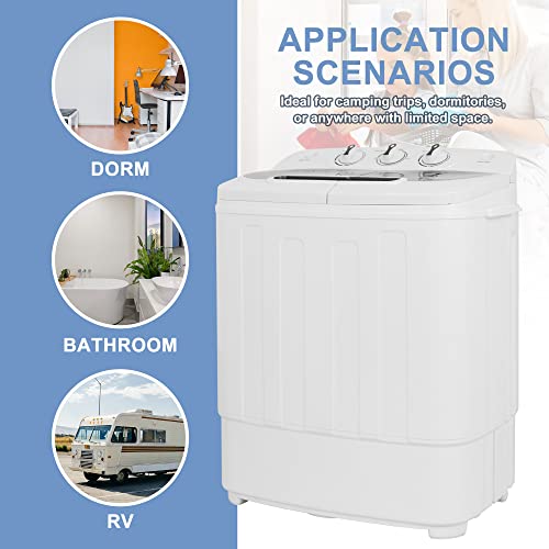 Super Deal Compact Mini Twin Tub Washing Machine, Portable Laundry Washer W/Wash And Spin Cycle Combo, Built-In Gravity Drain, 13Lbs Capacity For Camping, Apartments, Dorms, College Rooms, Rv’s And More #TOP3