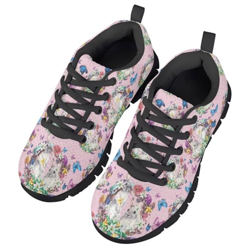 Suobstales Rabbit Egg Lily Print Kids Sneakers for Boys Girls Easter Lightweight Running Shoes Breathable Walking Shoe Sport Tennis Athletic Footwear,Size 23