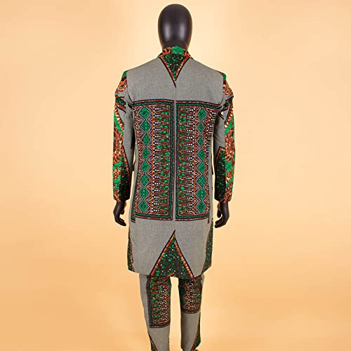 African Men Clothing One Button Slim Fit Suit Print Long Jacket Coats+Pants Set Dashiki Outfit4