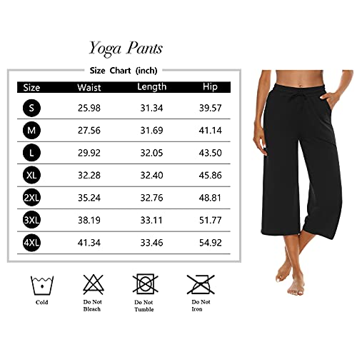 Oyanus Capris For Women Casual Summer Loose Comfy Drawstring Wide Leg Capri Pants With Pockets Black L #TOP4
