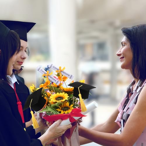 Image of Breling 12 Pcs Black and Gold Graduation Centerpiece Sticks Felt Graduation Scroll Diploma and Grad Cap with Tassel Decor 2026 Table Toppers Centerpiece Party Supplies for Grad Party Decorations