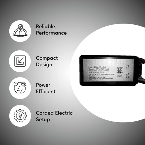 Image of Ironsmith Lighting Products 75 Watt Short Circuit Protected Transformer - Input 120 V to 12V Output Converter Auto Restart Electronic Potted Transformer for Halogen Lights Xenon Krypton Bulbs