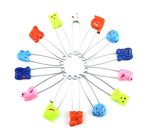 Coolrunner Assorted Color Plastic Head Baby Safety Pins Safety Locking Baby Cloth Diaper Nappy Pins 50 pcs (Animal Clip)