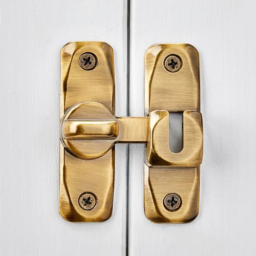 Image of INIRET Barn Door Latches,Brass 90 /180 Degree Gate Lock,Zinc Alloy Right Angle Door Lock Latch,Flip Gate Latches Hardware,Door Security Sliding Door Latch Lock fo Cabinets,Bathroom,Barn Door