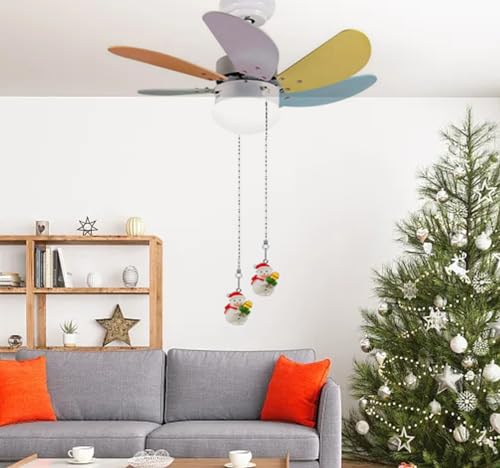 Image of Ceiling Fan Pull Chain Extender Set with Xmas Snowman Charm - 12inch Adjustable Fan Pull Chains & Ball Link Connector for Holiday Light Fixtures, Universal Fit All Ceiling Fans