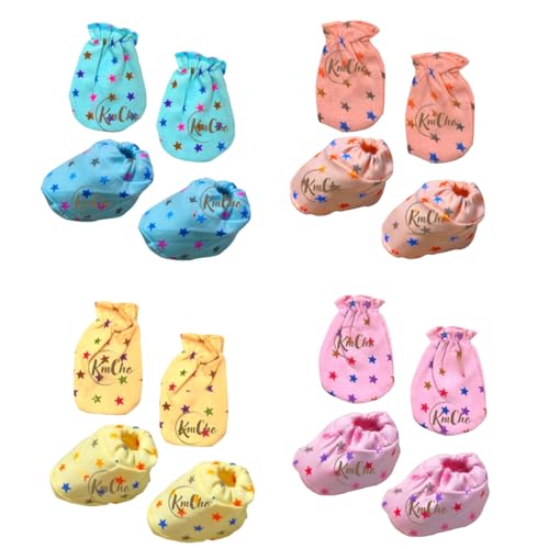 Image of KmCho Soft & Comfy New born Baby Mittens, Jhabla, Nappy, Cap Combo Set - 100% Cotton, Gentle on Newborn Skin, Unisex, Must-Have Baby Essentials for 0-6 Months