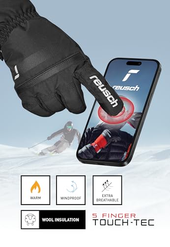 Reusch Junior Glove All Finger Touch warme, Winddichte und atmungsaktive Skihandschuhe Winterhandschuhe Kinder Kids Jugendliche Mädchen und Jungen touchscreenkompatibel