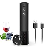 Electric Wine Opener Rechargeable Automatic Corkscrew Wine Bottle Openers with Foil Cutter and USB Cable, Black