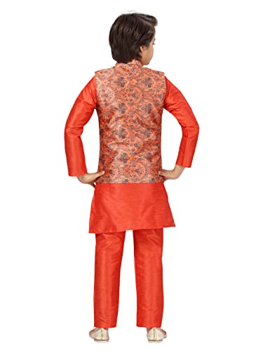 Image of Aarika Boys Orange Color Sherwani With Pyjama & Waistcoat