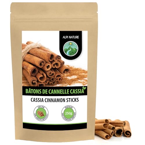 Alpi Nature Cannelle Baton Entiers 250g, Écorce de Cassia 60mm, Environ 75-77 Bâtons par Sachet