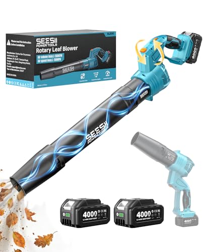 SeeSii Souffleur électrique sans fil avec 2 batteries de 4,0 Ah et chargeur, 5 modes de vitesse, rotation à 180 ° pour l'entretien de la pelouse et le nettoyage des feuilles, léger pour cour, terrasse