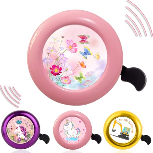 Sonnette de Vélo Enfant - Garçon et Fille - Motif Licorne/Pompiers - Fleur Rose