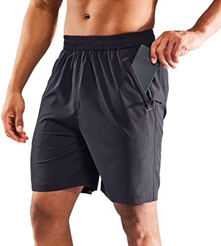 MIER Men's Quick Dry Running Shorts with Zipper Pocket, Elastic Waist Athletic Workout Exercise Fitness Shorts, 7 Inch, Dark Grey, Medium