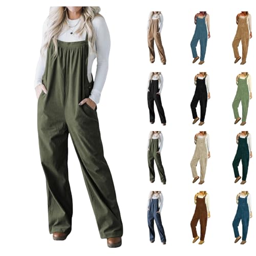 Thatrich Corduroy Overalls for Women Wide Leg Jumpsuits Long Bagg...