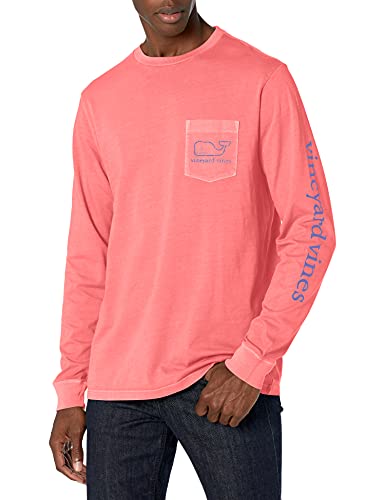 Vineyard Vines Men's Garment-Dyed Vintage Whale Long-Sleeve Pocket Tee, Lobster Reef, Large Us #TOP1