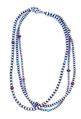 Navajo Turquoise, Spiny & Sterling Silver Pearl Triple Strand Beaded Necklace #TOP20