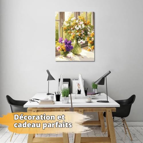 SULISO Peinture par Numéro Fleur Adulte avec Pinceaux et Acryliques Bricolage Peintures Kits pour Adultes Enfants Seniors Débutant,Sans Cadre 40x50cm,Fleur de Rêve – vue 3