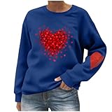 Damen Sweatshirt Rundhals Fleece Pullover Herz Drucken Baumwolle Sweatshirts Casual Frühling Winter Langarmshirt für Frauen Valentinstag Shirt