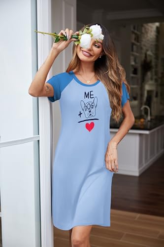 Image of Ekouaer Womens Nightgown Short Sleeve Night Dress Printed Sleepwear Soft Sleep Shirt S-3XL