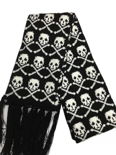ANKOMINA Winter Warm Knitted Scarf Skull Skeleton Print Shawl Wraps Neck Warmer Tassel Fringe Scarf for Women Men Kids4