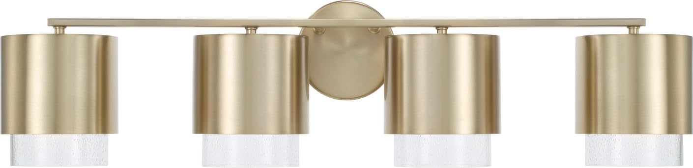 Capital Lighting 153041MA-549 Weller Modern Clear Seeded Glass/Metal Dual Shade Cylindrical Bathroom Vanity, 4-Light 400 Total Watts, 8" H x 34" W, Matte Brass